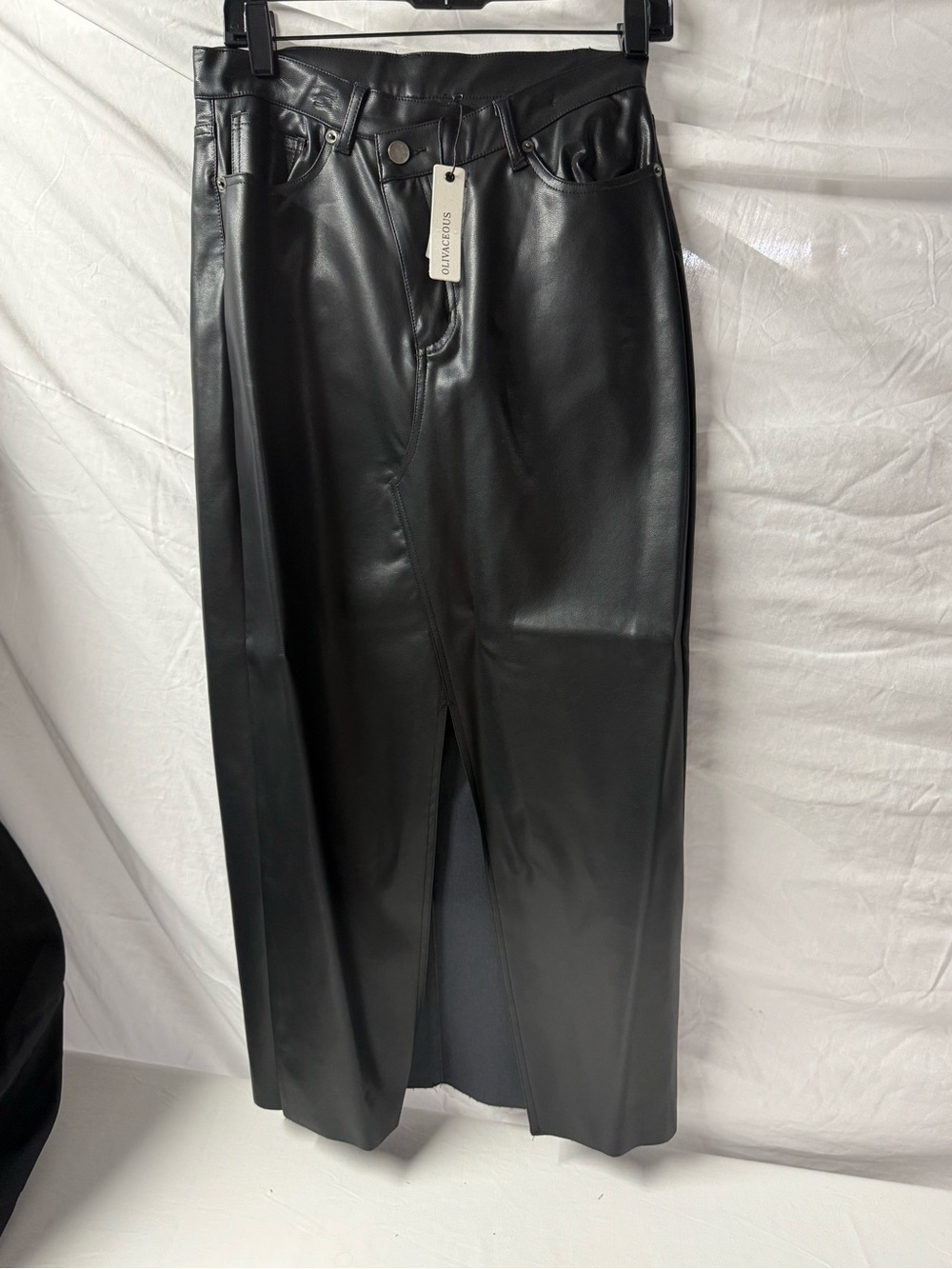 Black Faux Leather Midi Skirt size medium